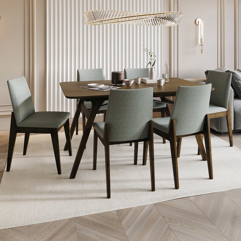 kaela Side Chair (Set-2) Light Gray Fabric & Walnut. Picture 6