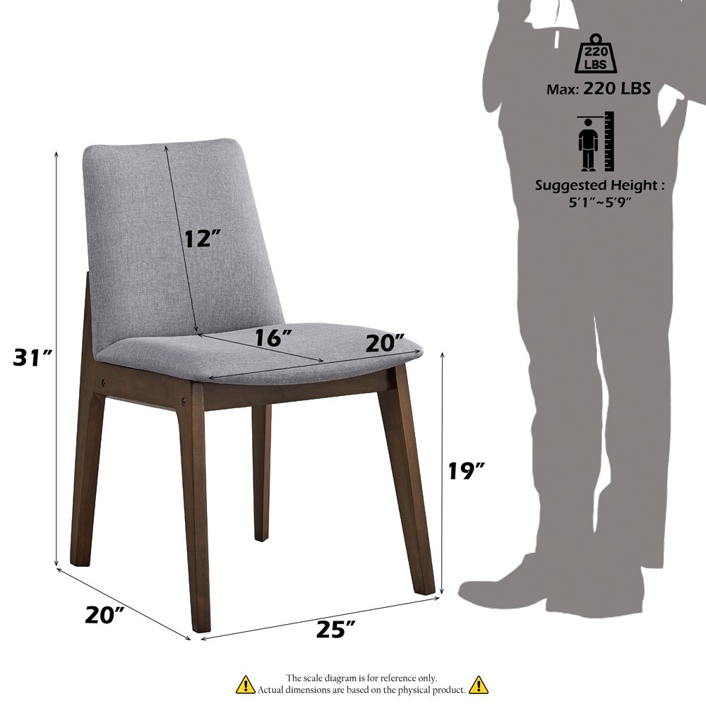 kaela Side Chair (Set-2) Light Gray Fabric & Walnut. Picture 10