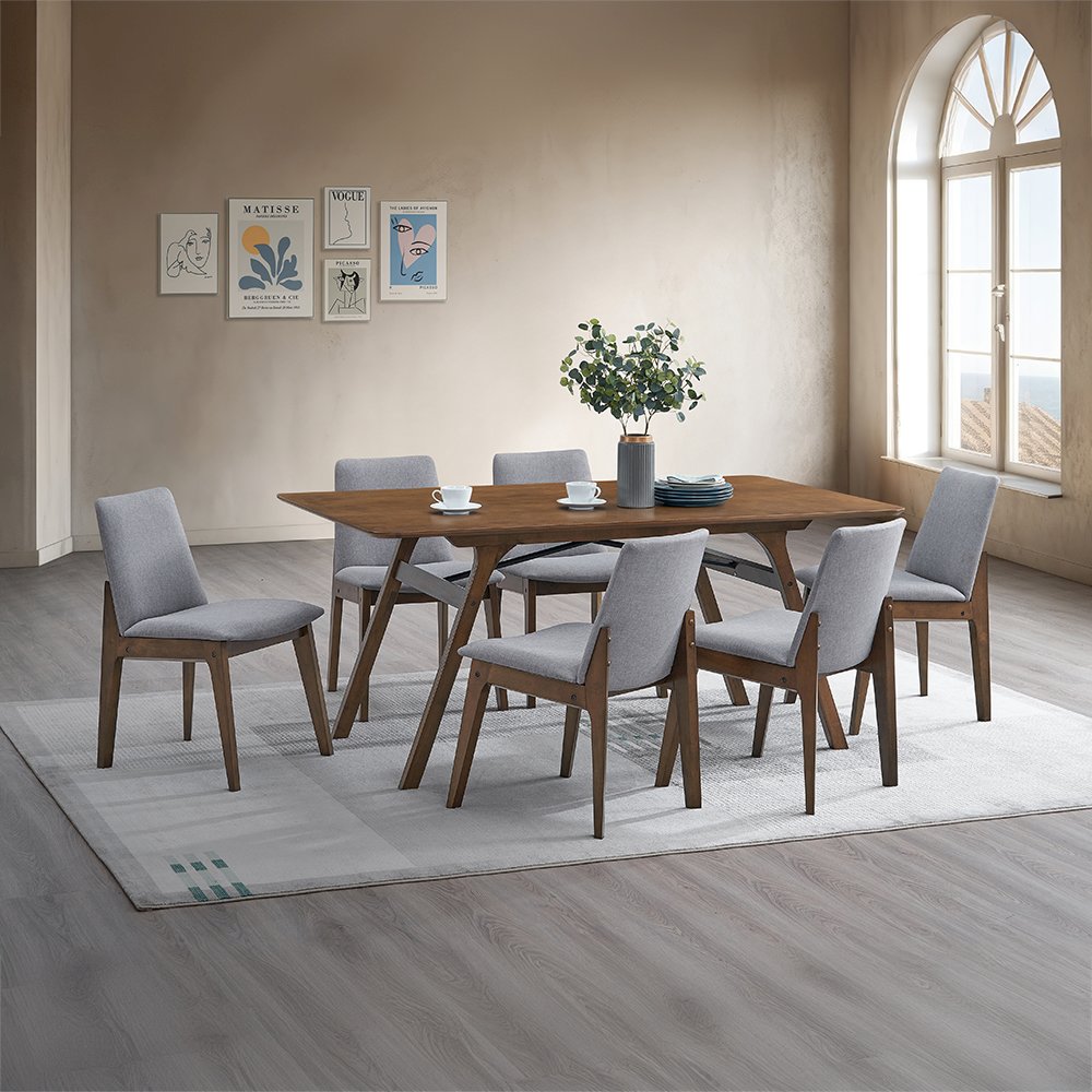 kaela Side Chair (Set-2) Light Gray Fabric & Walnut. Picture 7