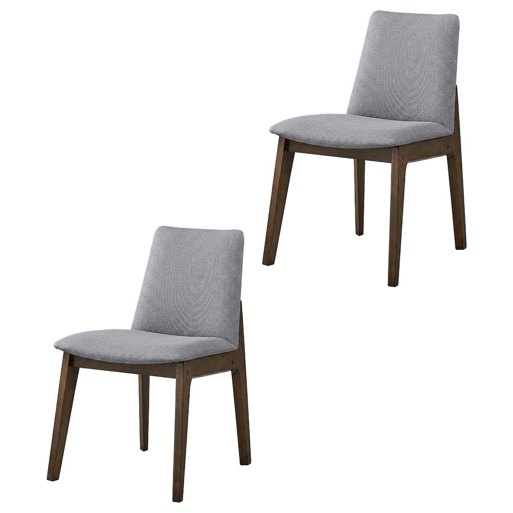 Fabric Dining Side Chair, Scandinavian, Light Gray Fabric & Walnut, Set of 2. Picture 1
