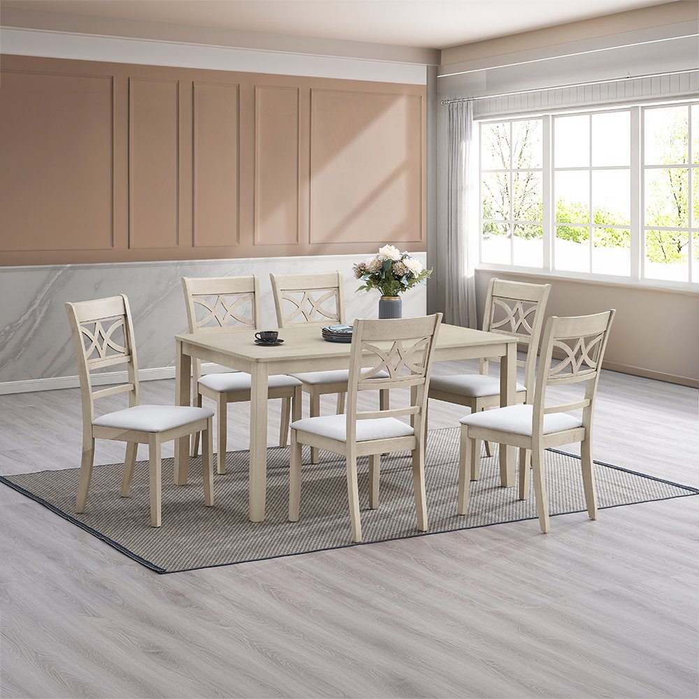 Ferris Side Chair (Set-2) Beige Linen & Antique Bone White. Picture 6