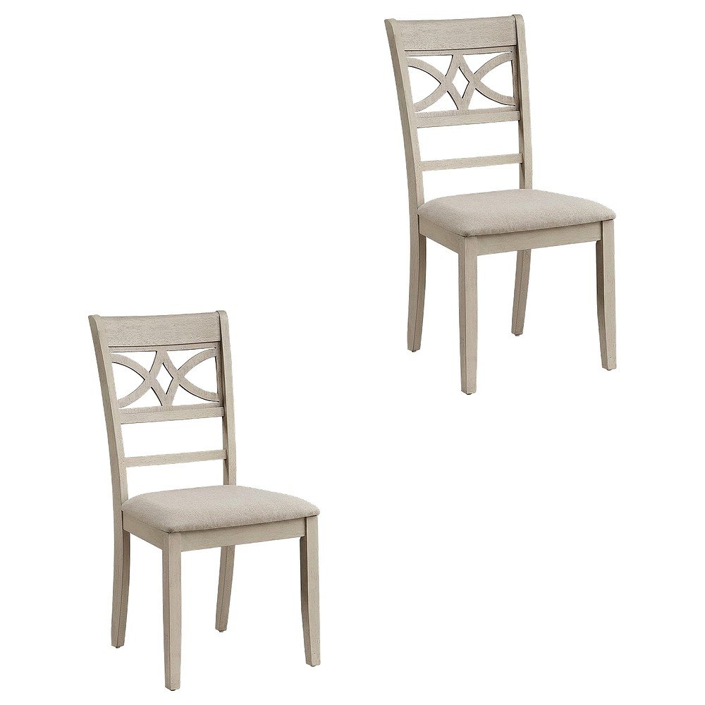 Linen Dining Side Chairs with Wood Frame, Beige Linen & Antique Bone White, Set of 2. Picture 1