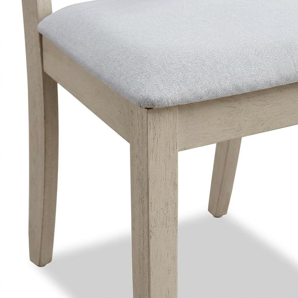 Linen Dining Side Chairs with Wood Frame, Beige Linen & Antique Bone White, Set of 2. Picture 8