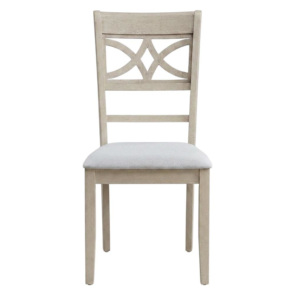 Linen Dining Side Chairs with Wood Frame, Beige Linen & Antique Bone White, Set of 2. Picture 2