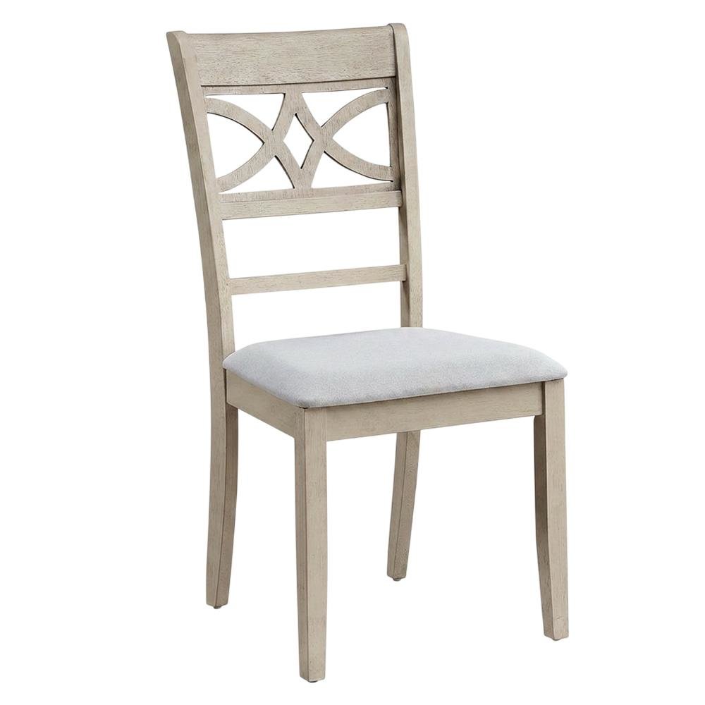 Linen Dining Side Chairs with Wood Frame, Beige Linen & Antique Bone White, Set of 2. Picture 5