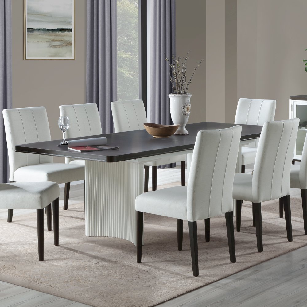 Carena Dining Table w/Leaf White & Walnut. Picture 1