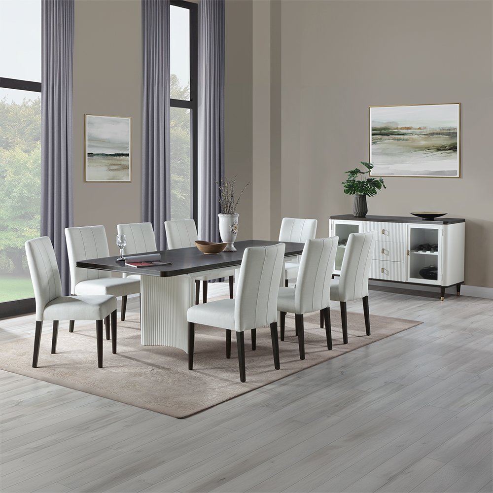 Carena Side Chair (Set-2) Light Gray Fabric, White & Walnut. Picture 6