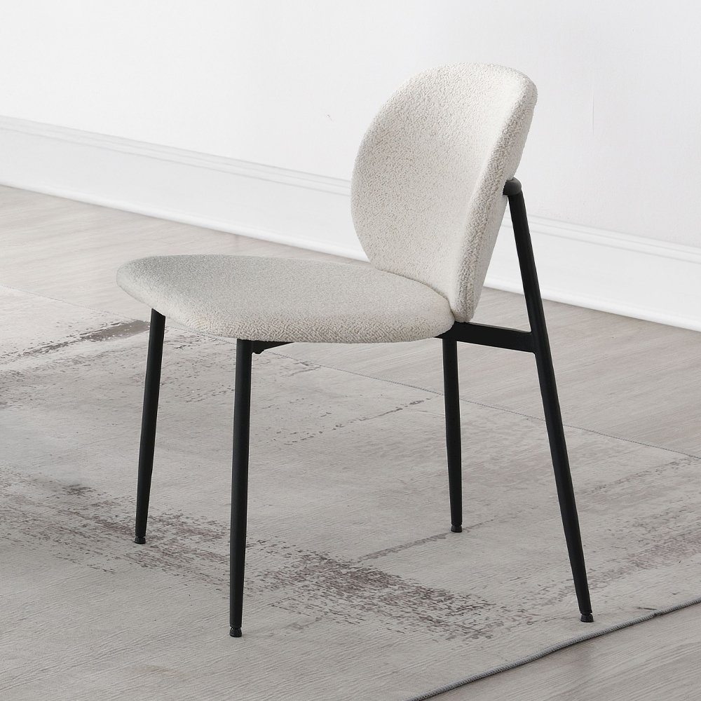 Klaus Side Chair (Set-2) White Boucle & Black. Picture 1