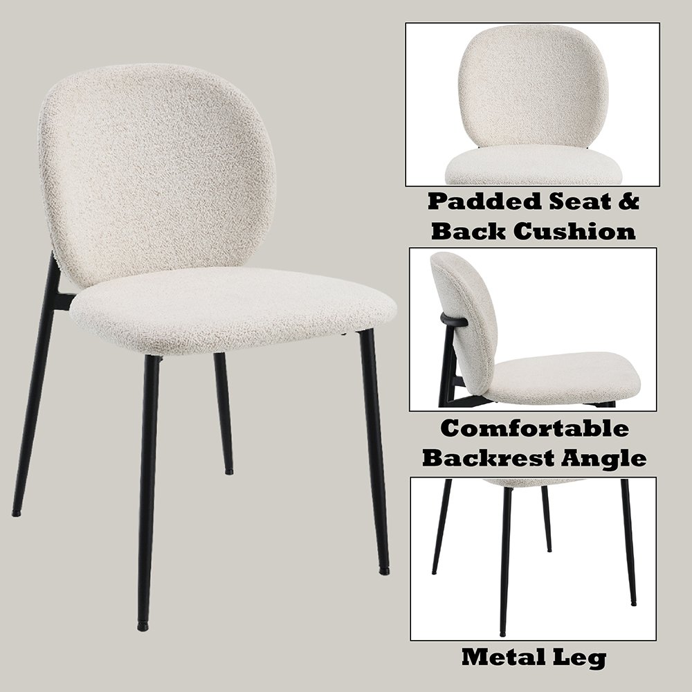 Klaus Side Chair (Set-2) White Boucle & Black. Picture 7