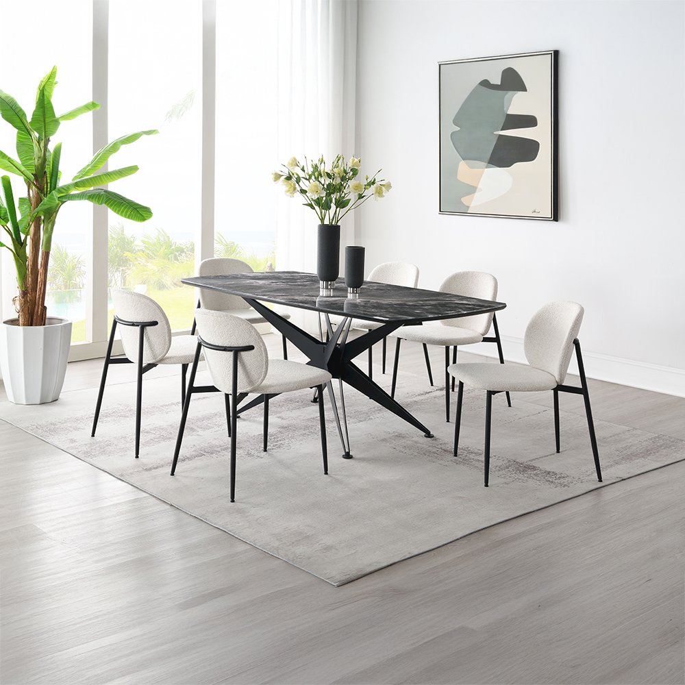 Klaus Side Chair (Set-2) White Boucle & Black. Picture 8