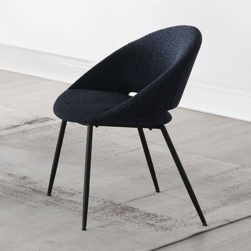Klaus Side Chair (Set-2) Navy Boucle & Black. Picture 1