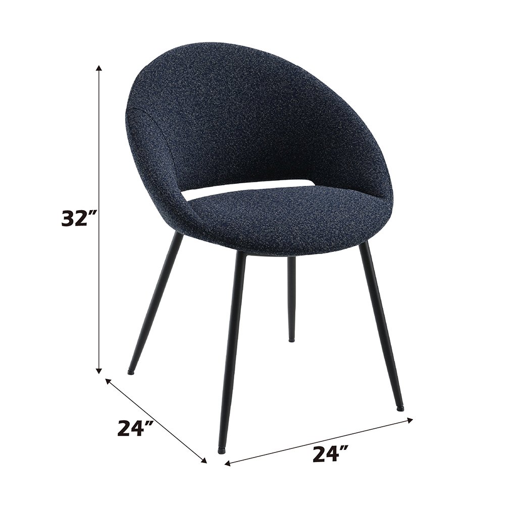 Klaus Side Chair (Set-2) Navy Boucle & Black. Picture 6