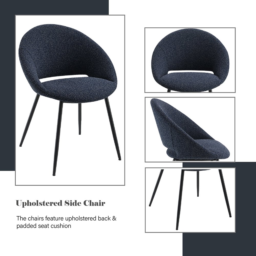 Klaus Side Chair (Set-2) Navy Boucle & Black. Picture 7