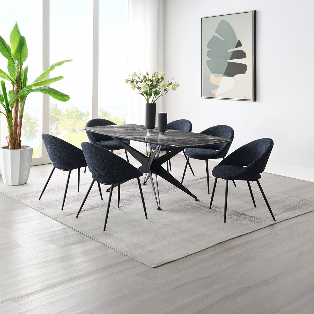 Klaus Side Chair (Set-2) Navy Boucle & Black. Picture 8