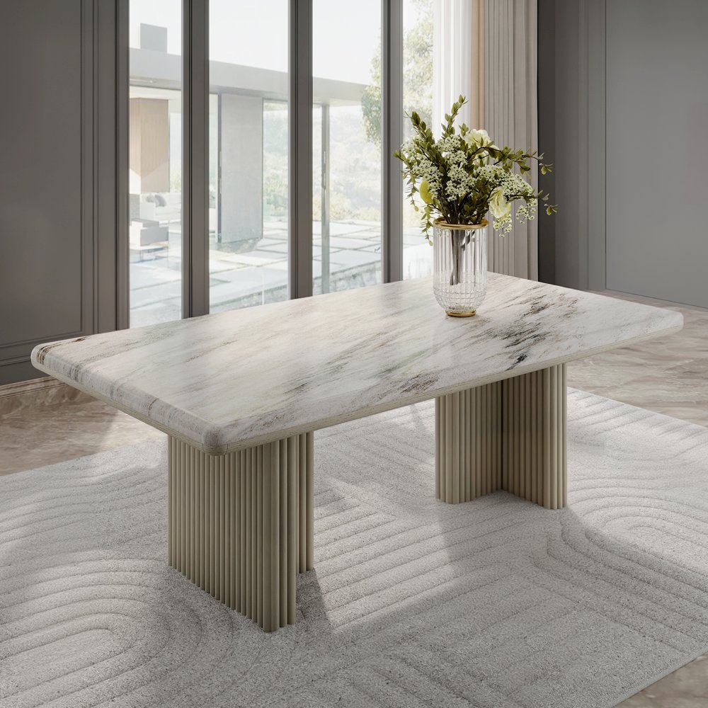 Charity Dining Table Natural Marble Top & Gray Oak. Picture 1