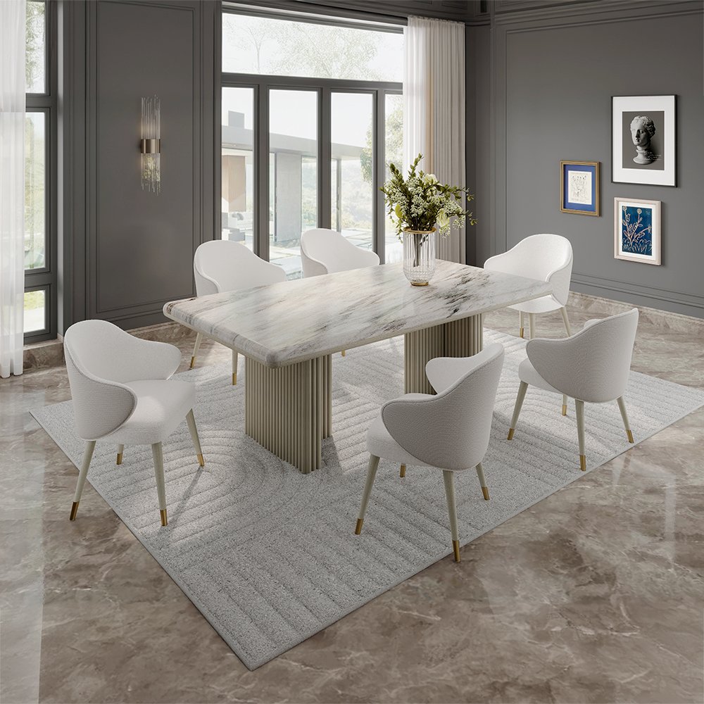 Charity Dining Table Natural Marble Top & Gray Oak. Picture 5