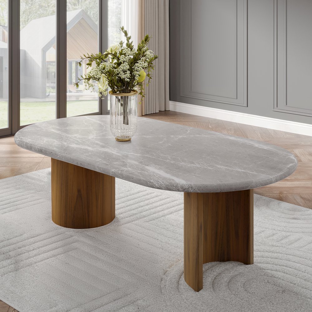 Darcy Dining Table Natural Marble Top & Dark Walnut. Picture 1