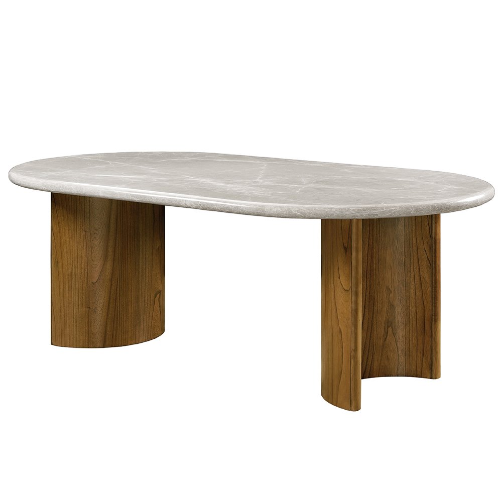 Darcy Dining Table Natural Marble Top & Dark Walnut. Picture 2