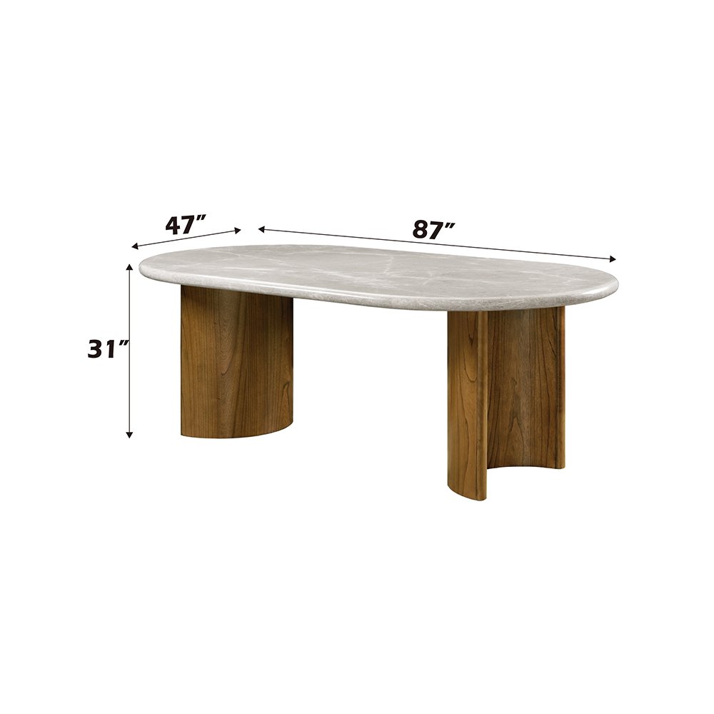 Darcy Dining Table Natural Marble Top & Dark Walnut. Picture 6
