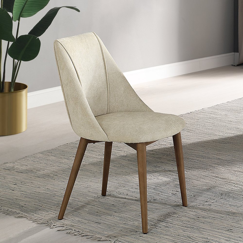 Willene Side Chair (Set-2) Beige Polished Microfiber & Dark oak. Picture 6