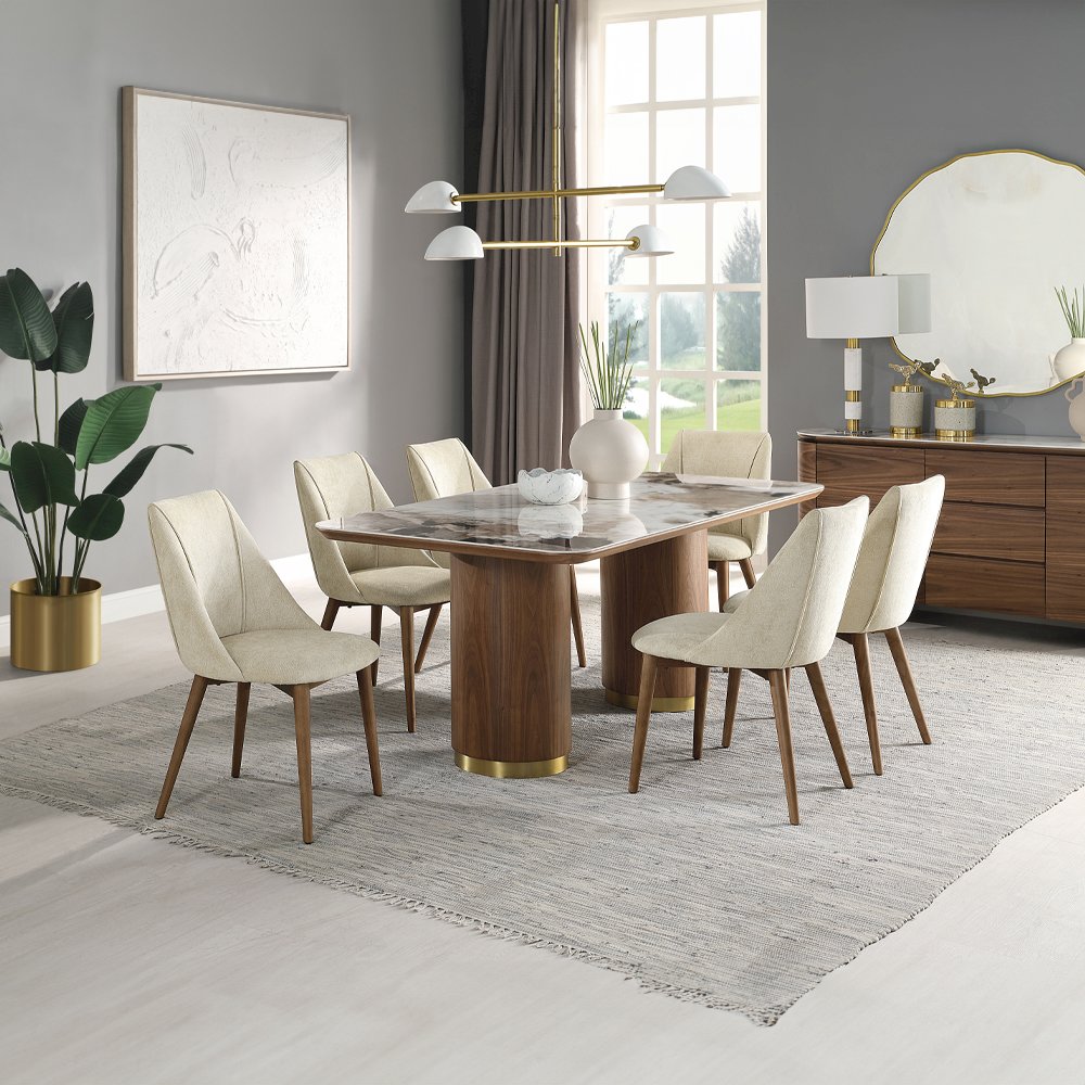 Willene Side Chair (Set-2) Beige Polished Microfiber & Dark oak. Picture 7