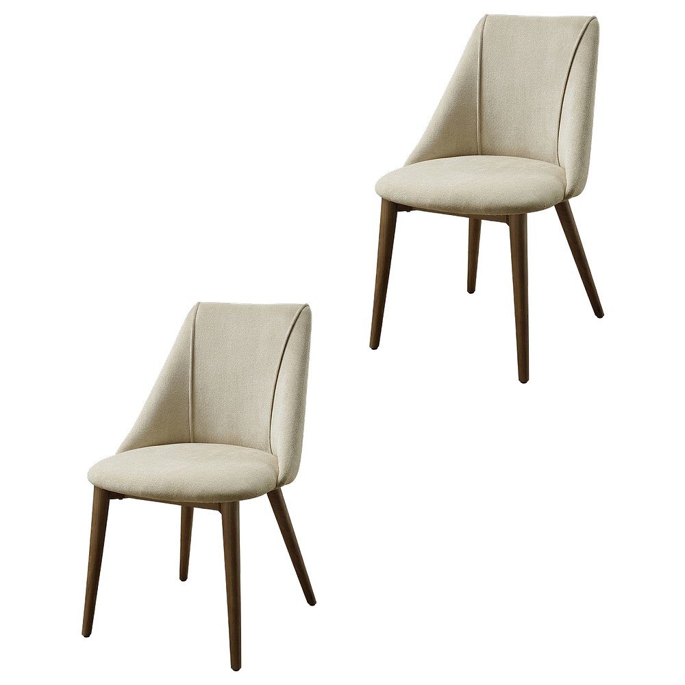 Microfiber Dining Chair, Beige Polished Microfiber & Dark oak, Set of 2. Picture 1