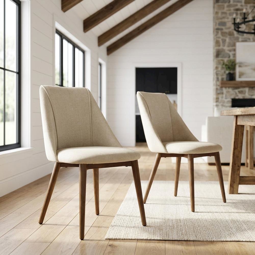 Microfiber Dining Chair, Beige Polished Microfiber & Dark oak, Set of 2. Picture 3