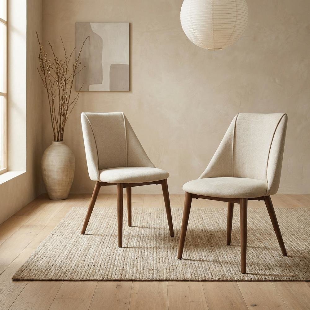 Microfiber Dining Chair, Beige Polished Microfiber & Dark oak, Set of 2. Picture 4