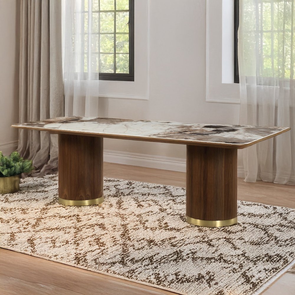 Willene Dining Table w/Ceramic Top Ceramic Top & Dark Oak. Picture 1