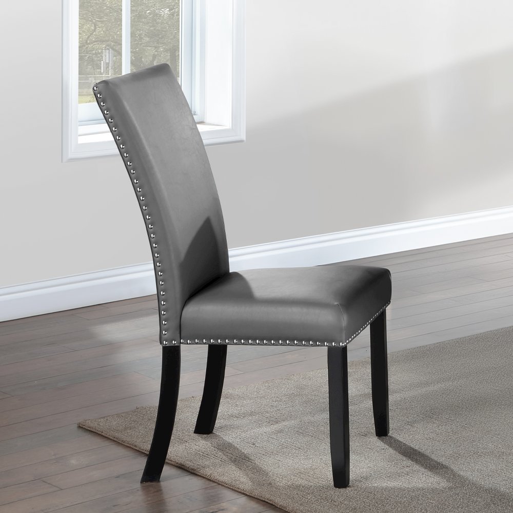 Caralin Side Chair (Set-2) Gray Synthetic Leather & Black. Picture 2