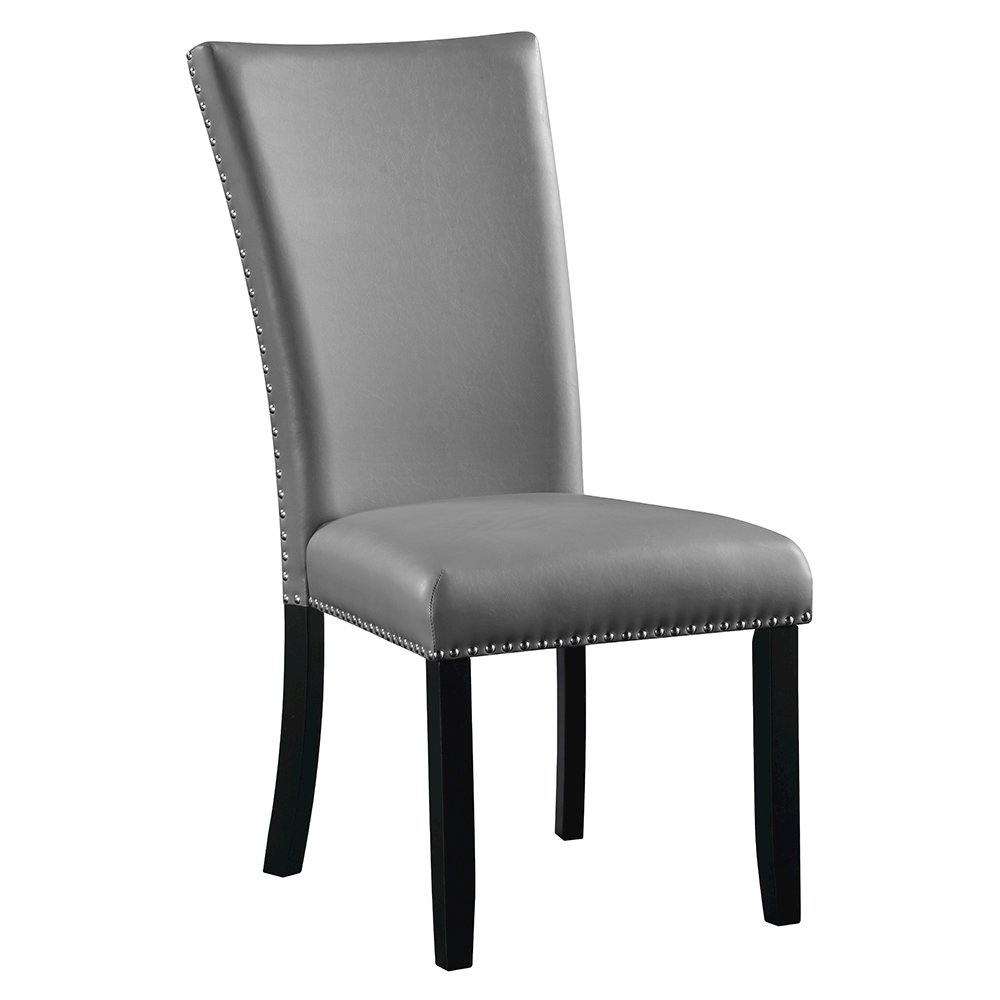 Caralin Side Chair (Set-2) Gray Synthetic Leather & Black. Picture 1