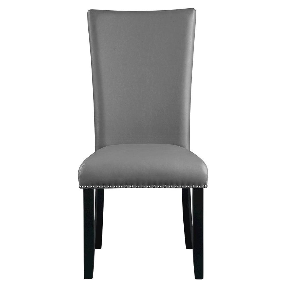 Caralin Side Chair (Set-2) Gray Synthetic Leather & Black. Picture 3