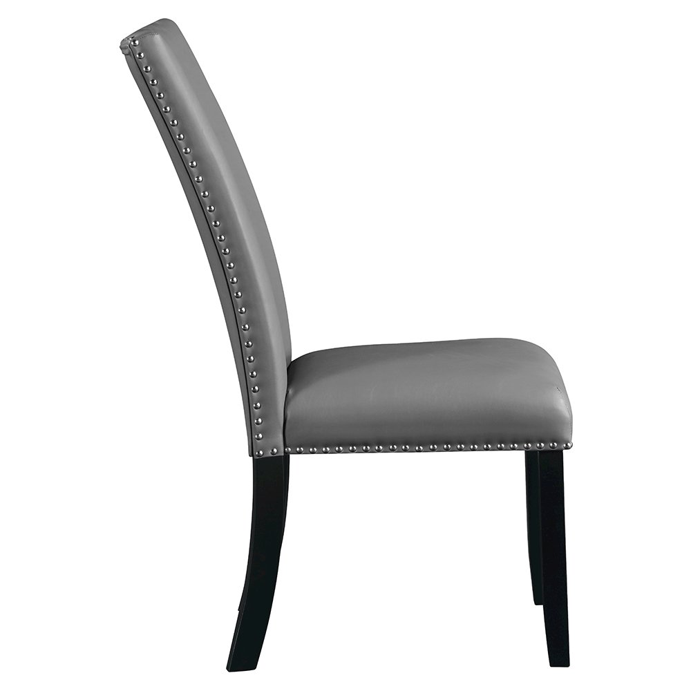 Caralin Side Chair (Set-2) Gray Synthetic Leather & Black. Picture 4