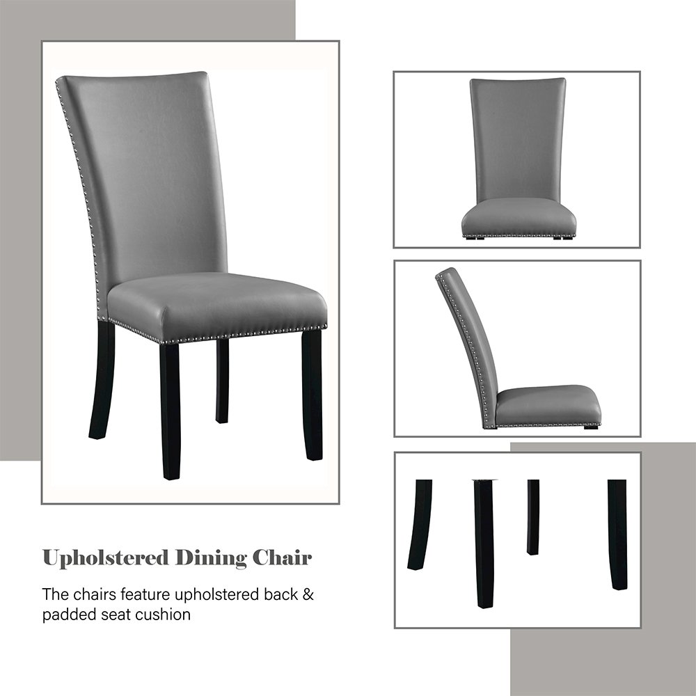 Caralin Side Chair (Set-2) Gray Synthetic Leather & Black. Picture 7