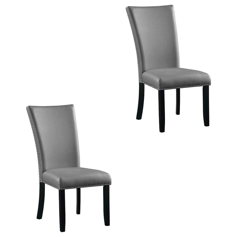 Faux Leather Side Chair, Set of 2 Dining Chairs, Gray Synthetic, Set of 2. Picture 1