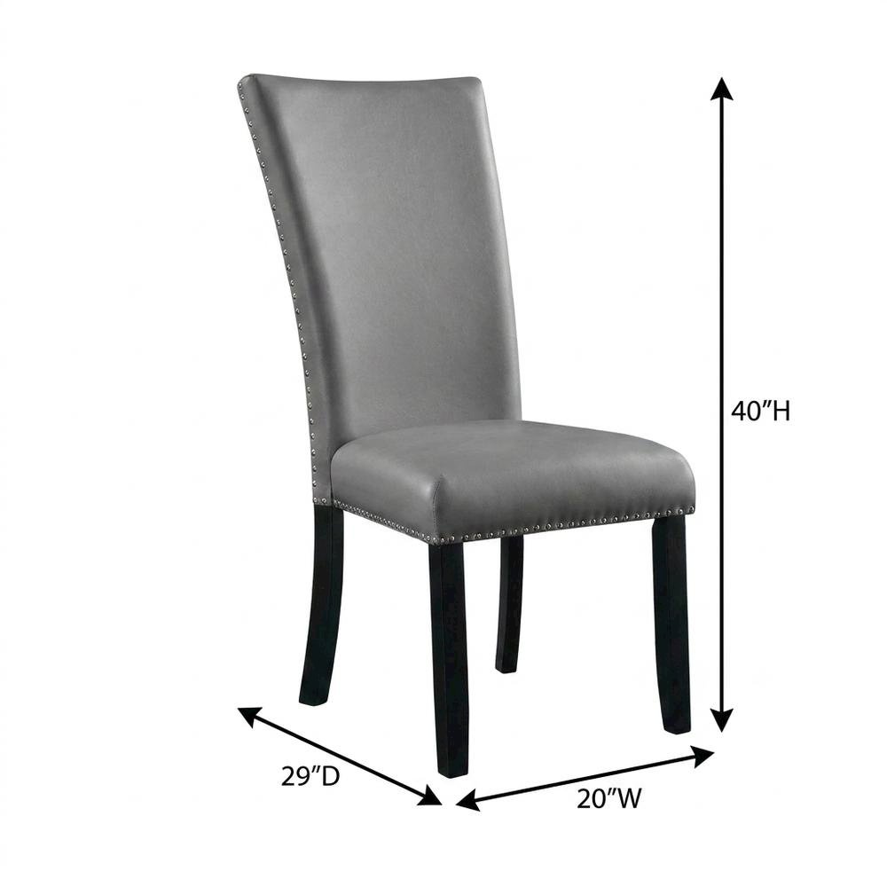 Faux Leather Side Chair, Set of 2 Dining Chairs, Gray Synthetic, Set of 2. Picture 6