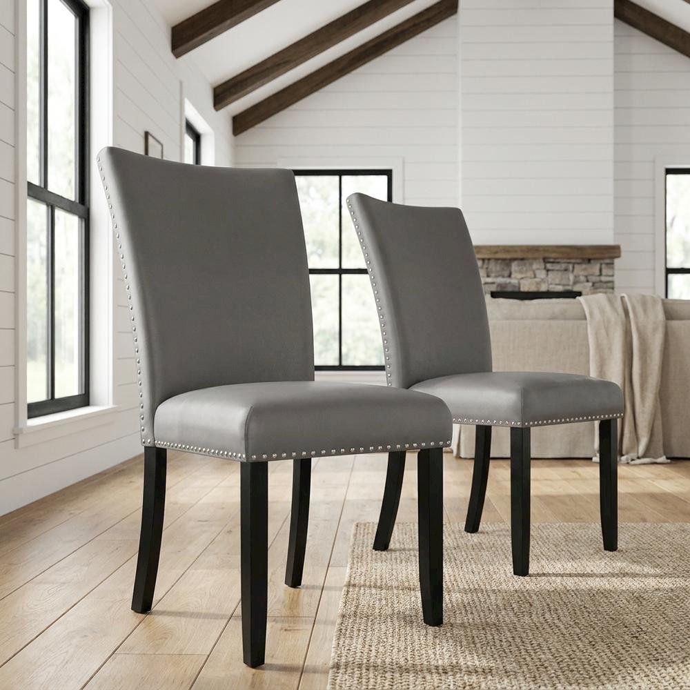 Faux Leather Side Chair, Set of 2 Dining Chairs, Gray Synthetic, Set of 2. Picture 3