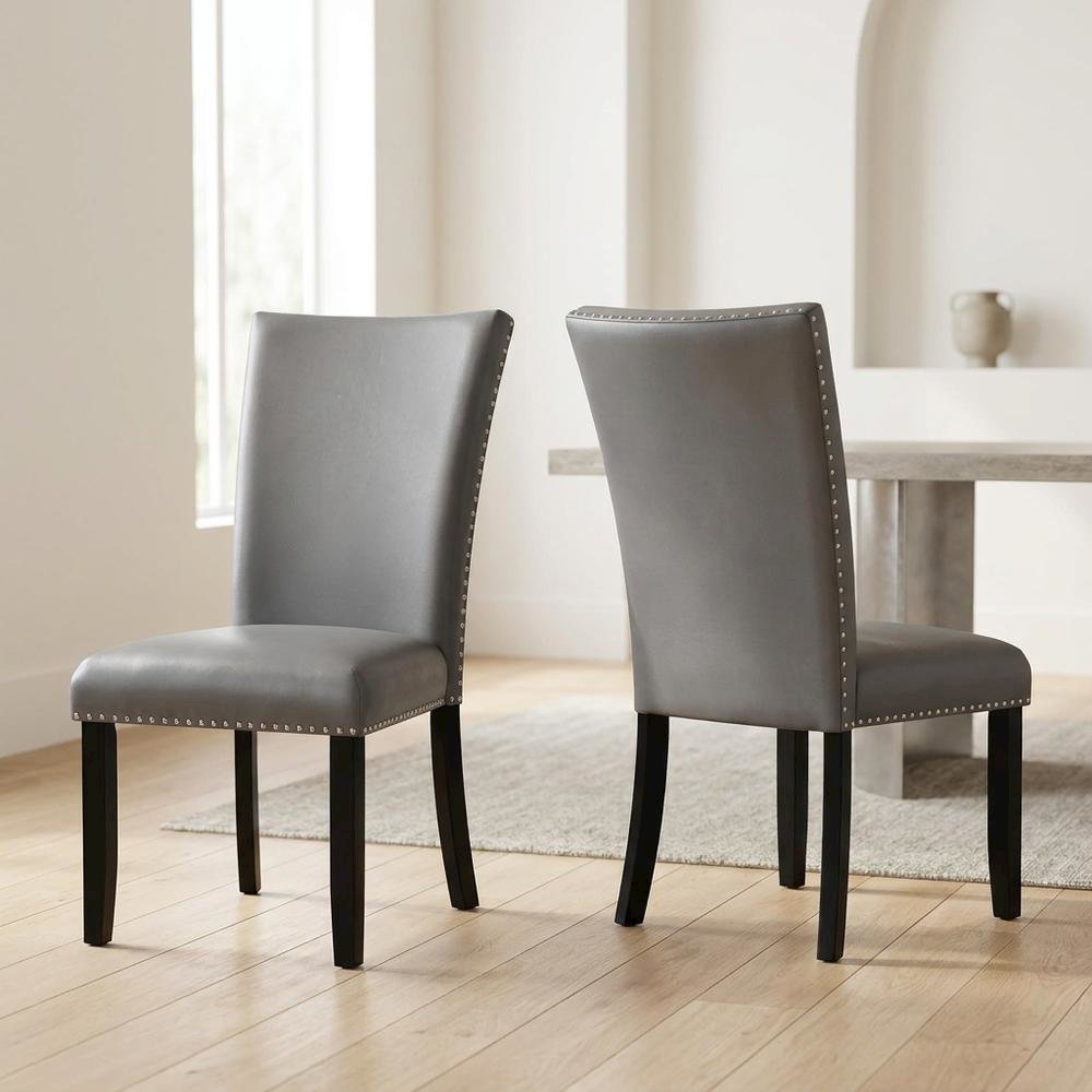 Faux Leather Side Chair, Set of 2 Dining Chairs, Gray Synthetic, Set of 2. Picture 4