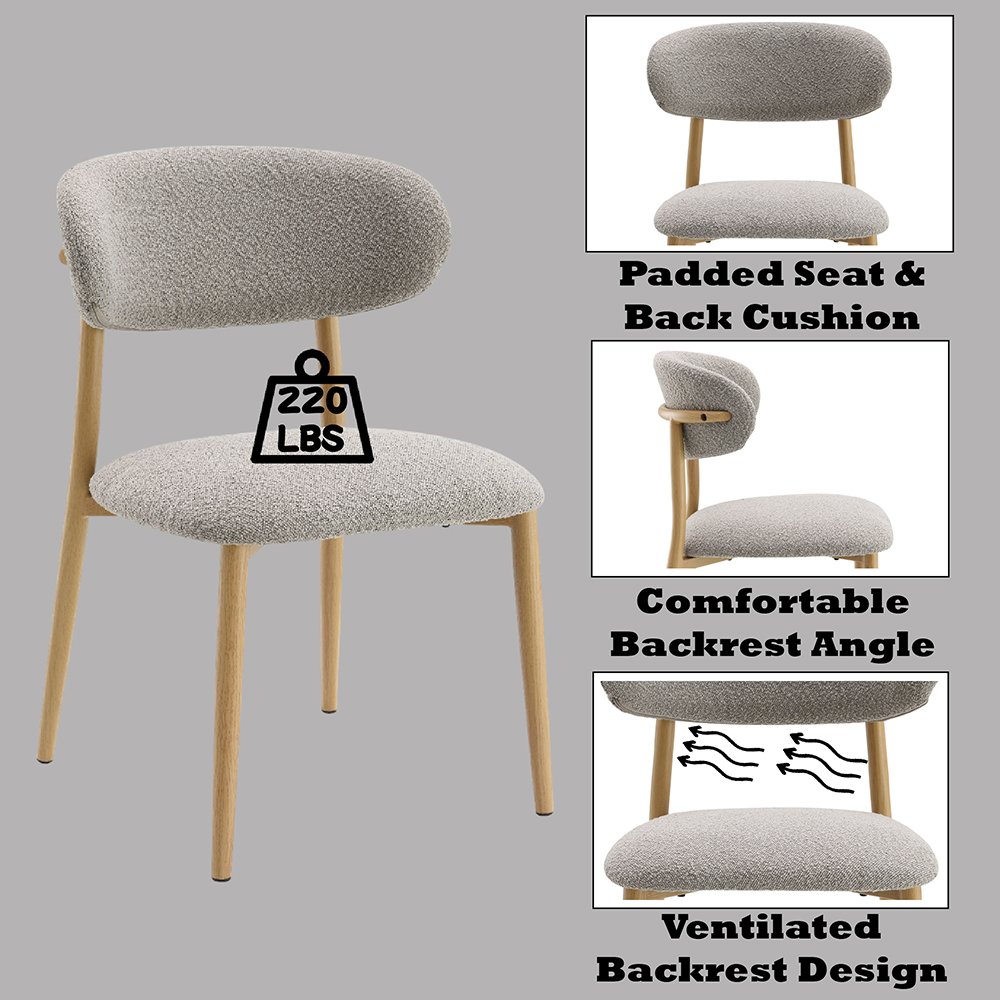 Kacey Side Chair (Set-2) Gray Boucle & Natural. Picture 6