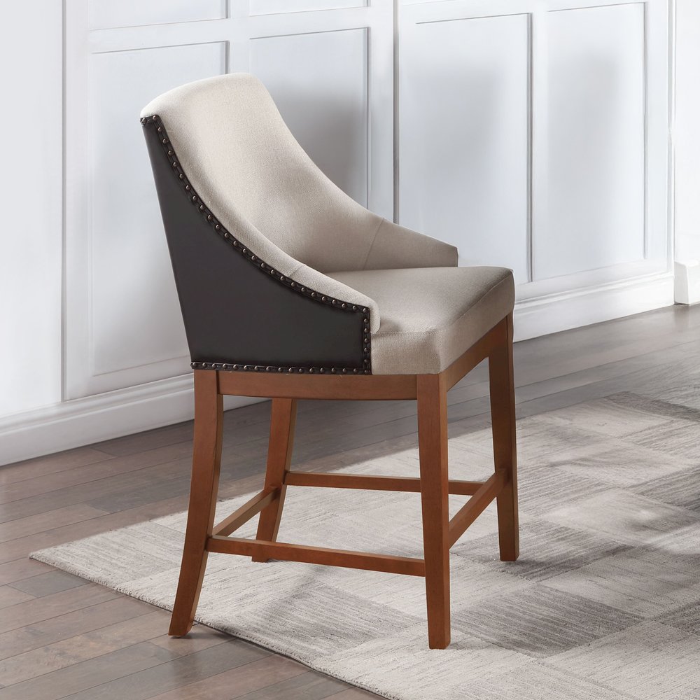 Gilsea Counter Height  Chair (Set-2) Fabric, Brown Synthetic Leather & Brown. Picture 1