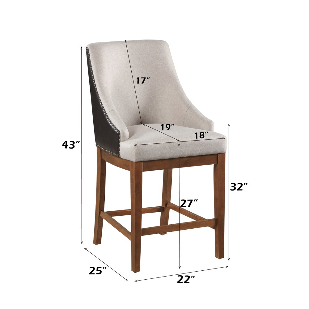 Gilsea Counter Height  Chair (Set-2) Fabric, Brown Synthetic Leather & Brown. Picture 6