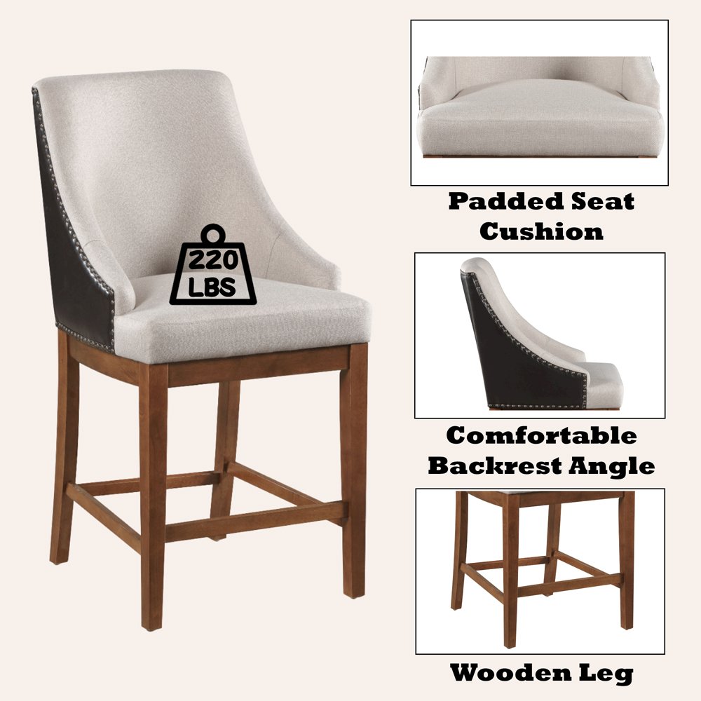 Gilsea Counter Height  Chair (Set-2) Fabric, Brown Synthetic Leather & Brown. Picture 7
