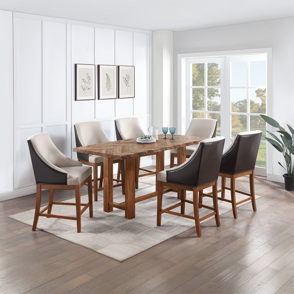 Gilsea Counter Height  Chair (Set-2) Fabric, Brown Synthetic Leather & Brown. Picture 8