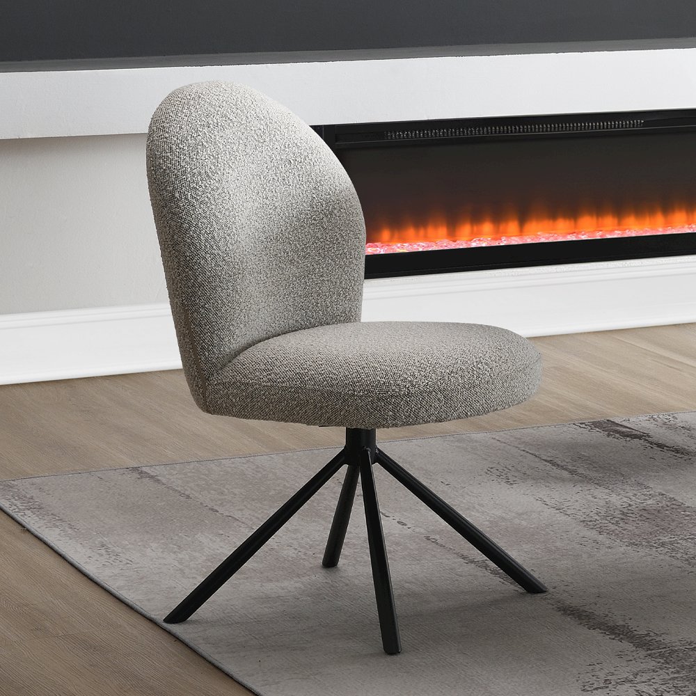 Lawton Side Chair w/Swivel (Set-2) Gray Boucle & Black. Picture 1