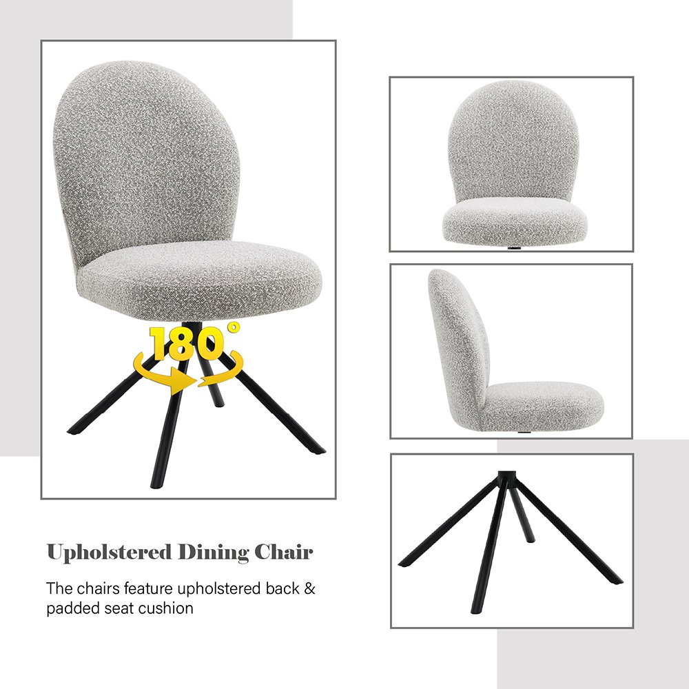 Lawton Side Chair w/Swivel (Set-2) Gray Boucle & Black. Picture 6