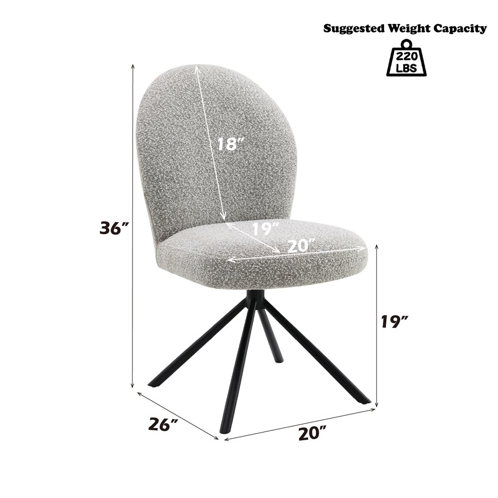 Lawton Side Chair w/Swivel (Set-2) Gray Boucle & Black. Picture 8