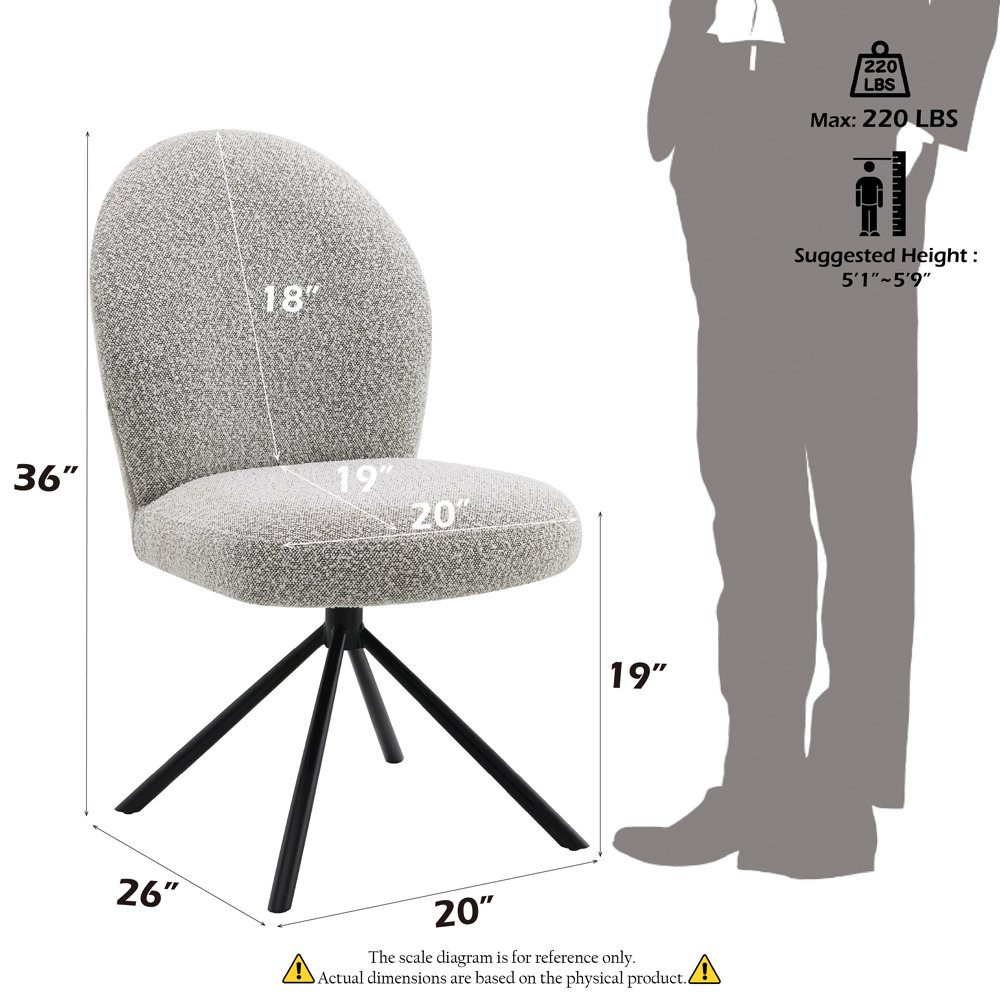 Lawton Side Chair w/Swivel (Set-2) Gray Boucle & Black. Picture 9