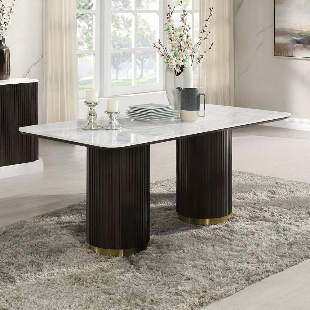 Clayten Dining Table w/Marble Top Engineering Marble Top & Espresso. Picture 1