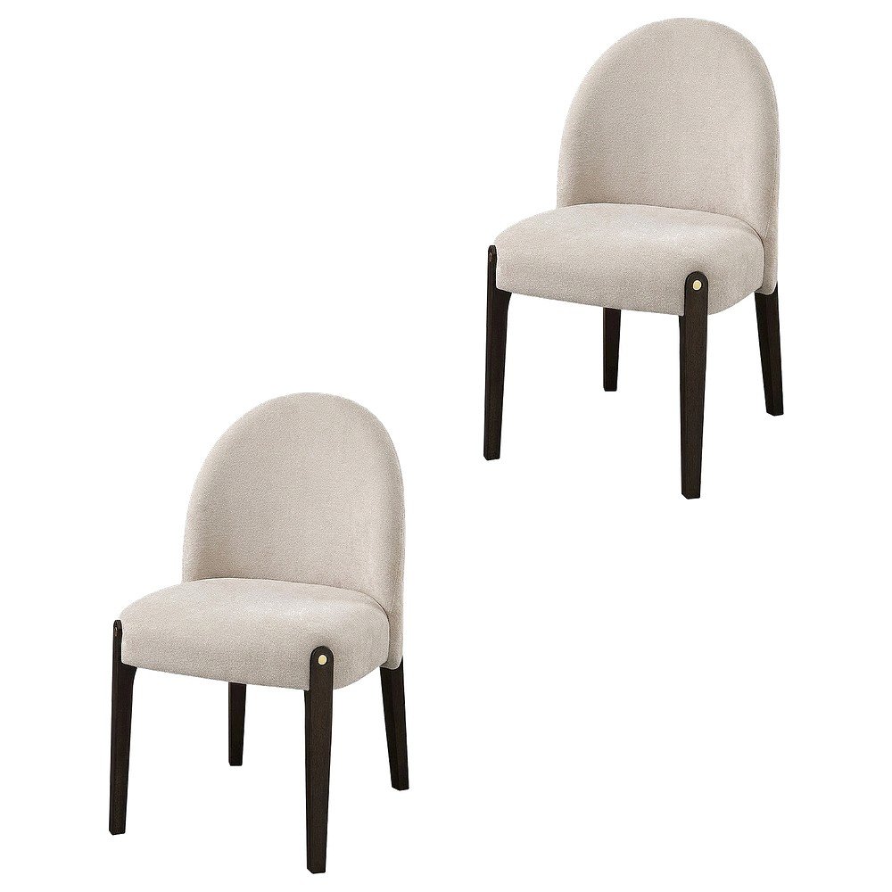 Chenille Upholstered Dining Chairs with Wood Legs, Beige Chenille & & Espresso, Set of 2. Picture 1