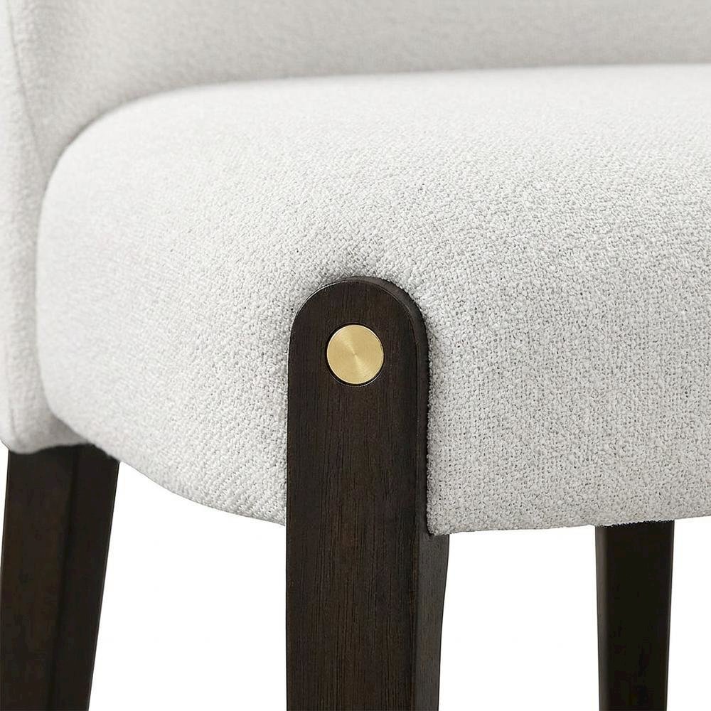 Chenille Upholstered Dining Chairs with Wood Legs, Beige Chenille & & Espresso, Set of 2. Picture 8